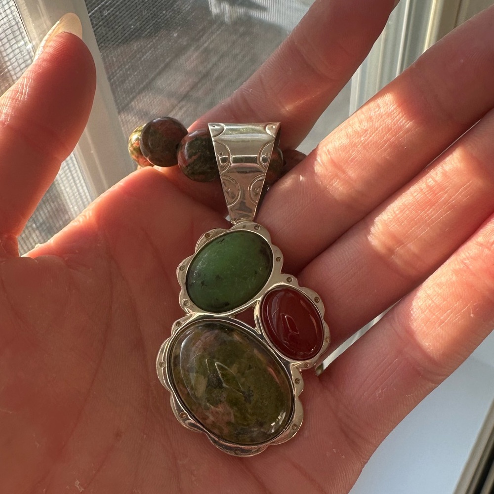 925 Silver Beaded Stone Necklace and Bracelet